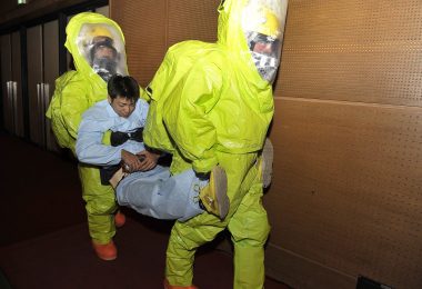 firefighters taking part in a city training exercise